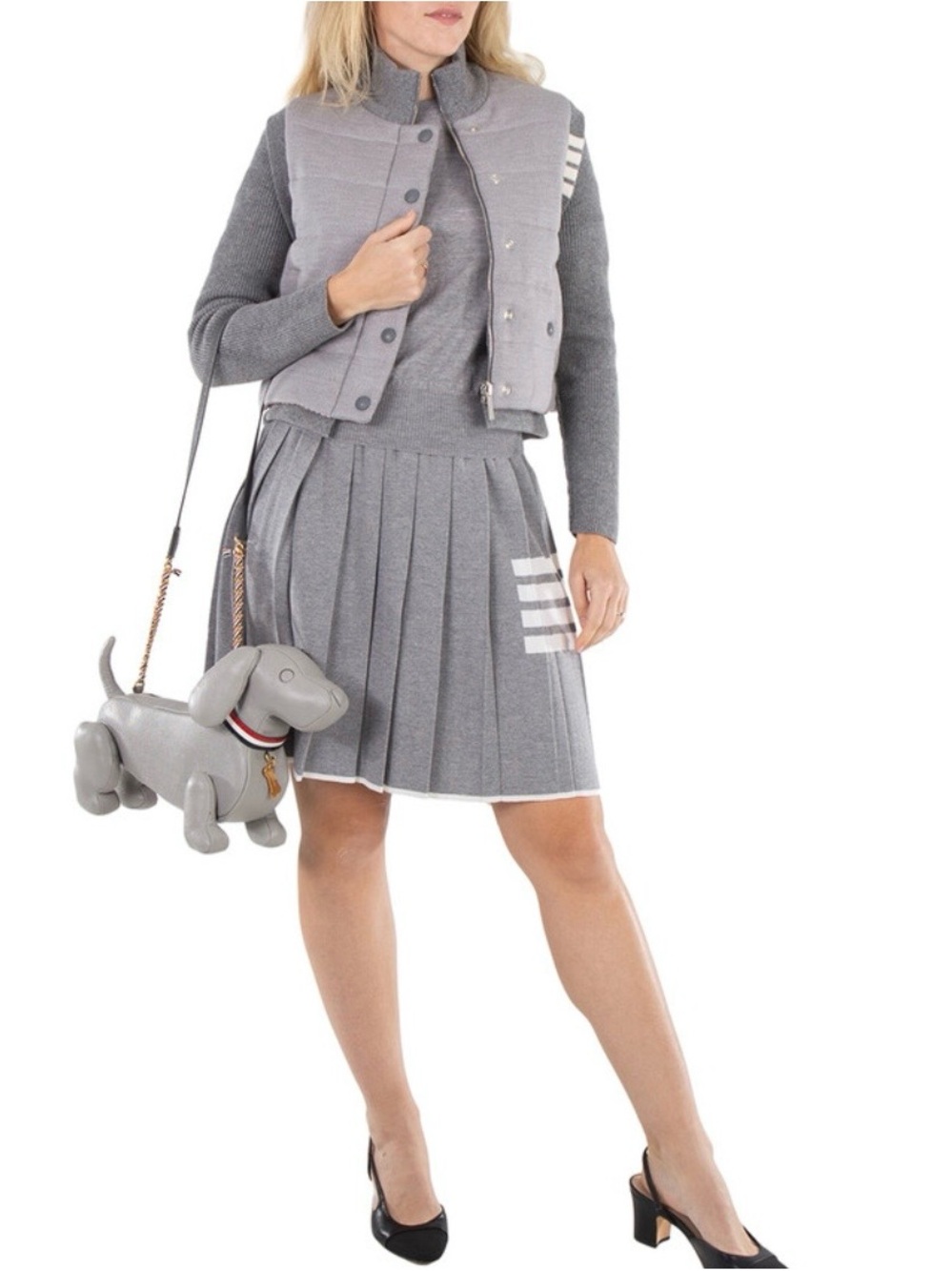 HÉCTOR Thom Browne Gray Dachshund-Shaped Leather Crossbody Bag with Gold - Picture 6 of 11